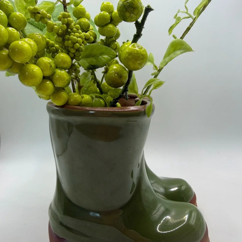 Eddie Bauer Olive Green Boot Planter with Faux Greenery - Picture 5 of 16